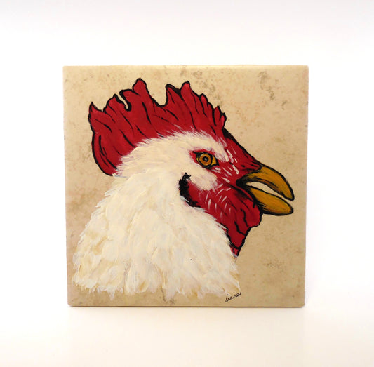 White Rooster Head Coaster