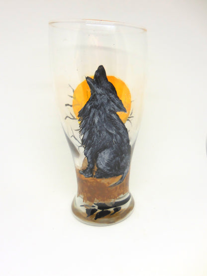 beer glass with wolf howling