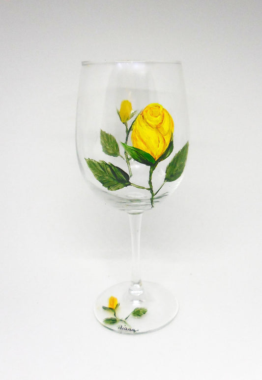 Yellow Rose Wine Glass